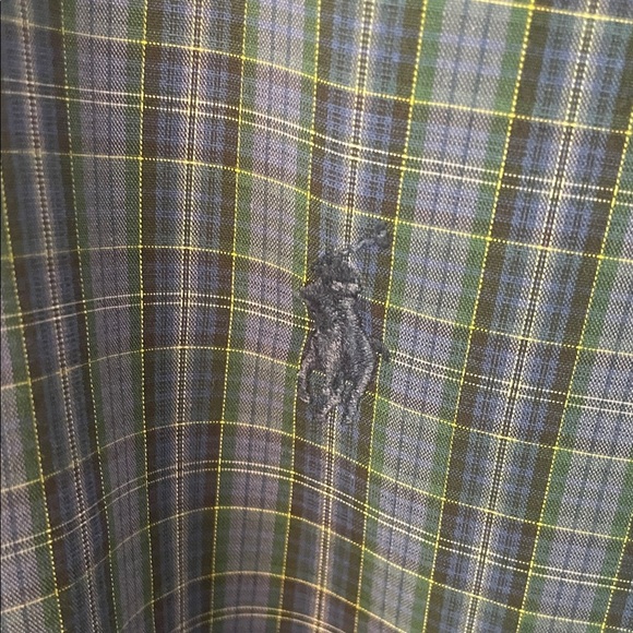 Ralph Lauren Yarmouth 100% Cotton Mens 17.5/34-35 Blue, Green & Navy Plaid Woven - Picture 3 of 6